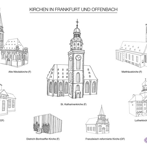 "Kirchen in Frankfurt und Offenbach"  |  Illustration: Felix Volpp