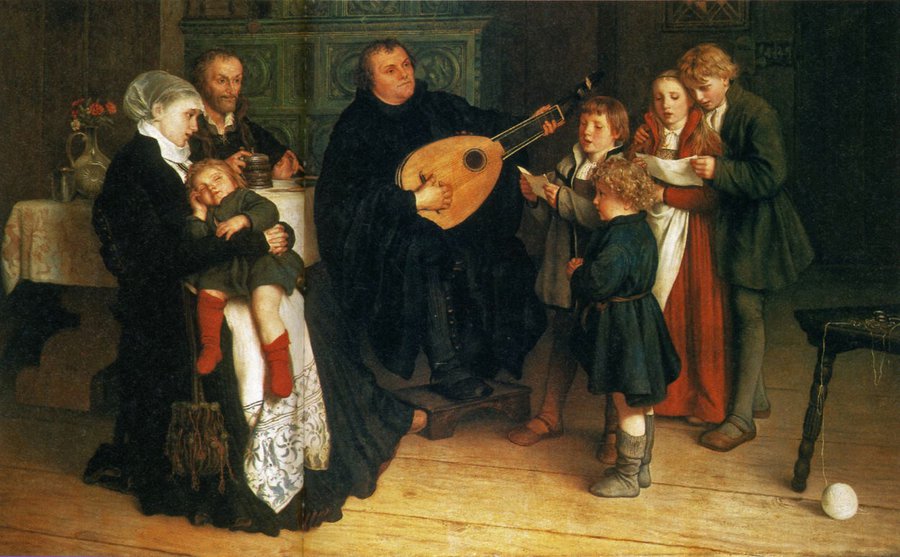 „Luther im Kreise seiner Familie musizierend“ – Historienbild von Gustav Spangenberg, um 1875.