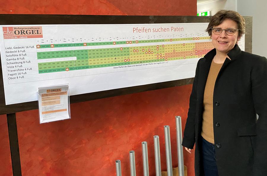 Katharina Götz und der Spendenbarometer I Foto: Bettina Behler