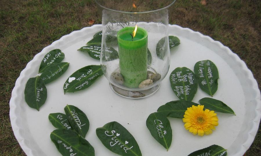 Beim Tag des Friedhofs die Namen von Verstorbenen auf ein Blatt schreiben und schwimmen lassen. I Foto: Christel Roßbach.