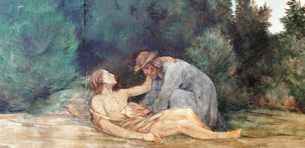 Ausschnitt aus dem Wandgemälde „Der Barmherzige Samariter" von Wilhelm Steinhausen