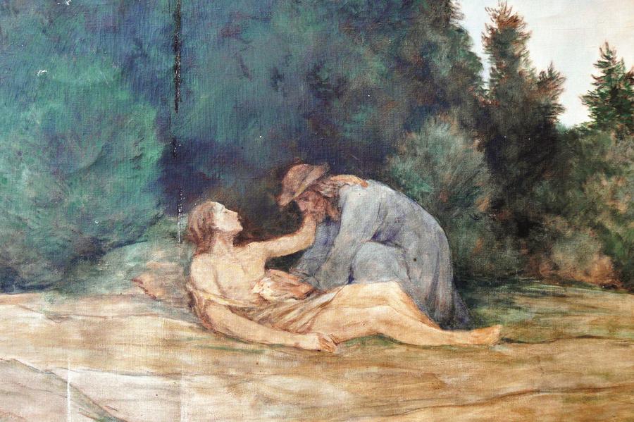Ausschnitt aus dem Wandgemälde „Der Barmherzige Samariter" von Wilhelm Steinhausen