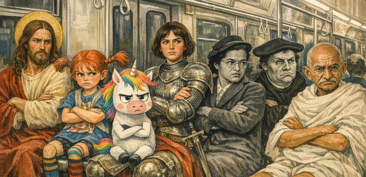 Von Jesus über Rosa Parks bis Gandhi: Menschen, die mutig Nein sagten, haben die Welt zum Besseren  verändert. | Felix Volpp unter Verwendung von ChatGPT