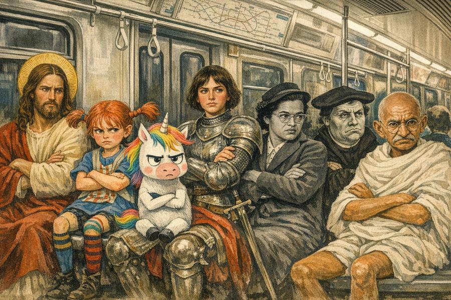 Von Jesus über Rosa Parks bis Gandhi: Menschen, die mutig Nein sagten, haben die Welt zum Besseren  verändert. | Felix Volpp unter Verwendung von ChatGPT