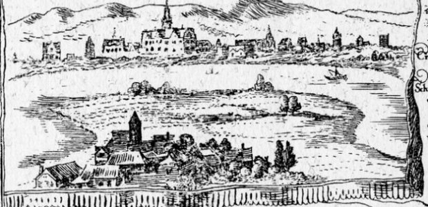 Fechenheim und Rumpenheim waren ab 1596 eine gemeinsame Pfarrerei – auch bei Eis und Schnee mussten die Pfarrer im Boot den Main überqueren.