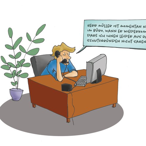 Illustration "Telefon" für einen Artikel in der Mitarbeiterzeitung zum Thema "Richtiges Verhalten am Telefon"  |  Illustration: Felix Volpp