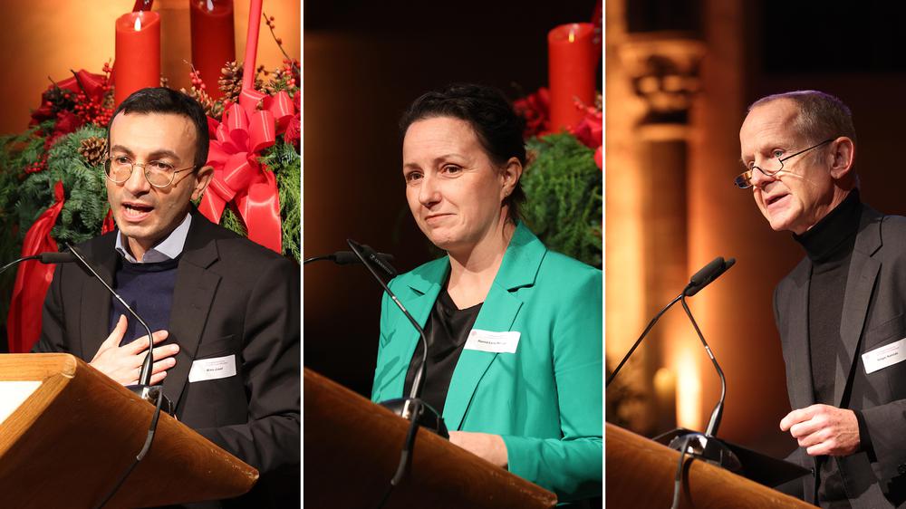 Hochkarätige Redebeiträge beim Neujahrsempfang 2025 vom Frankfurter Oberbürgermeister Mike Josef, Akademiedirektorin Hanna-Lena Neuser und dem evangelischen Stadtdekan Holger Kamlah  |  Fotos: Rolf Oeser