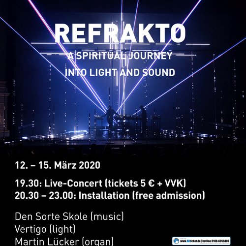 Plakat zum Projekt REFRAKTO, das für die Luminale 2020 geplant war und 2021 in der St. Katharinenkirche stattfand.  |  Gestaltung: Felix Volpp