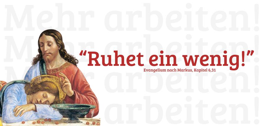 Der diesjährige Gottesdienst zum Tag der Arbeit rückt in den Fokus, wie wichtig es ist, auch auszuruhen.  |  Grafik: Katholische Stadtkirche Frankfurt