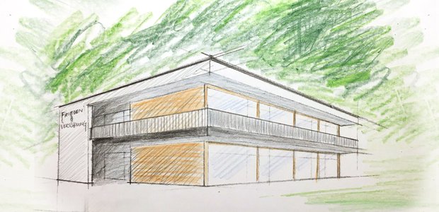 Die neue Kita mit integriertem Hort wird den alten Kindergarten aus den Fünfzigerjahren ersetzen  |  Zeichnung: Gemeinde Frieden und Versöhnung
