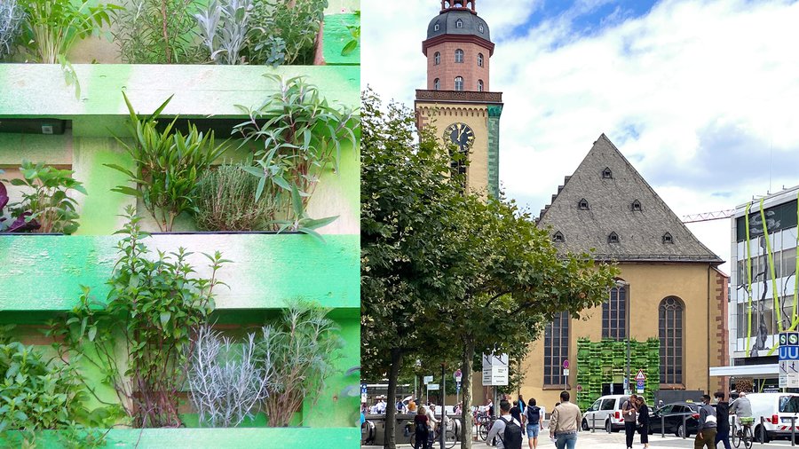 Die Installation "KlimawandEL" an der Westwand der Sankt Katharinenkirche an der Frankfurter Hauptwache.  |  Fotos: Olaf Lewerenz