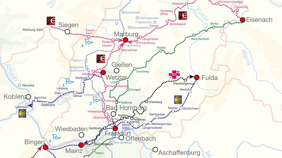 Viele hessische Pilgerwege führen auch durch Frankfurt oder Offenbach.