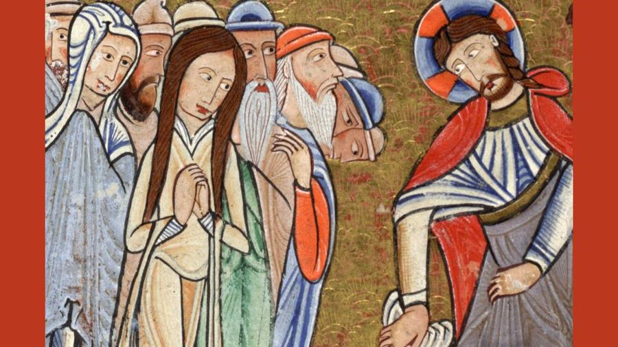 Unter denen, die mit Jesus durch Galiläa zogen, waren auch Frauen. Abbildung aus dem Hunterian Psalter, einer Bibelhandschrift aus dem 12. Jahrhundert.