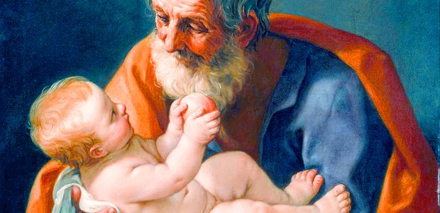 Josef und das Jesuskind. Adaption eines Gemäldes von Guido Reni aus dem Jahr 1640. | Bearbeitung: Antje Schrupp