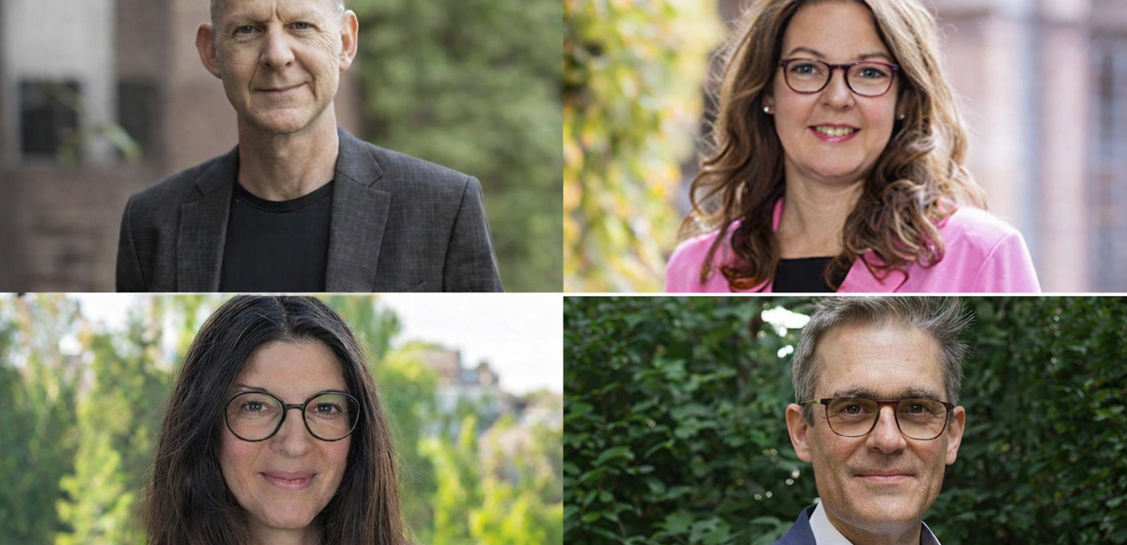 Stadtdekan Holger Kamlah und Prodekan Stefanie Brauer-Noss (oben) und die Leitung der katholischen Stadtkirche Frankfurt, Christiane Moser-Eggs und Michael Thurn. |