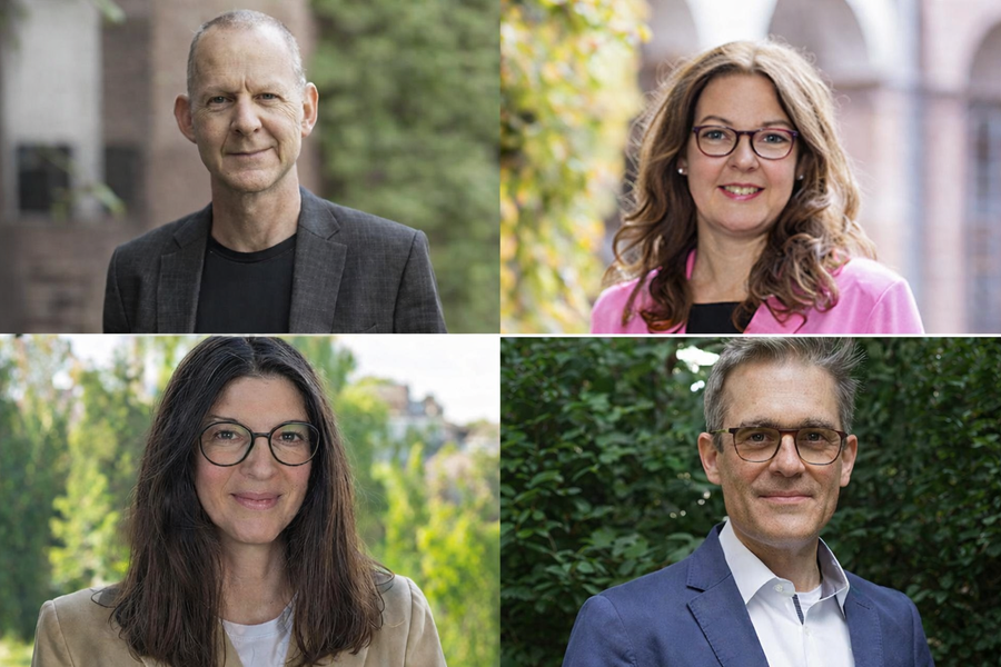 Stadtdekan Holger Kamlah und Prodekan Stefanie Brauer-Noss (oben) und die Leitung der katholischen Stadtkirche Frankfurt, Christiane Moser-Eggs und Michael Thurn. |